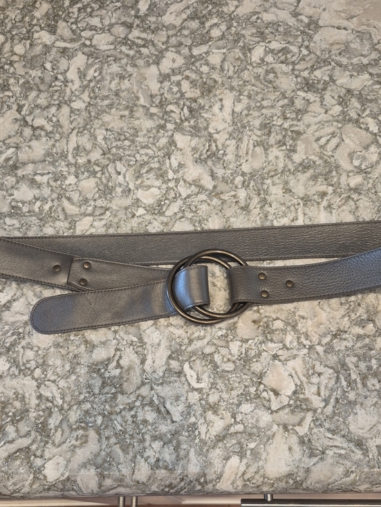 Eileen Fisher Accessories - Eileen Fisher Women's Leather Double Brass Ring Grey Belt Size Large